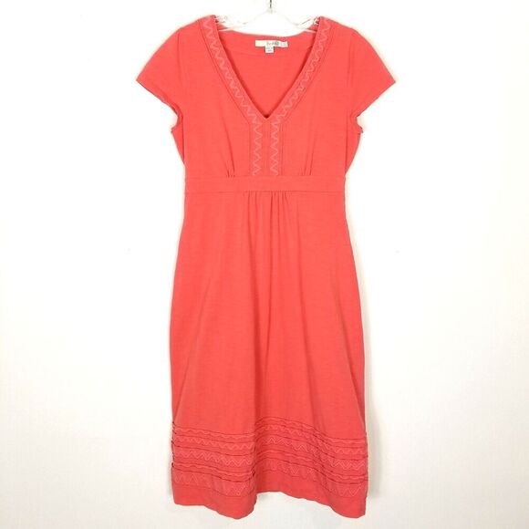 Boden Dresses & Skirts - Boden‎ Women Embroidered Trim Short Sleeve Dress Sz 6 L V Neck Stretchy Pink